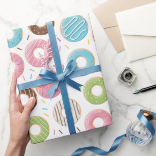 Papier Cadeau Motif de Donuts Colorés Rétro pour une Fête Amusan