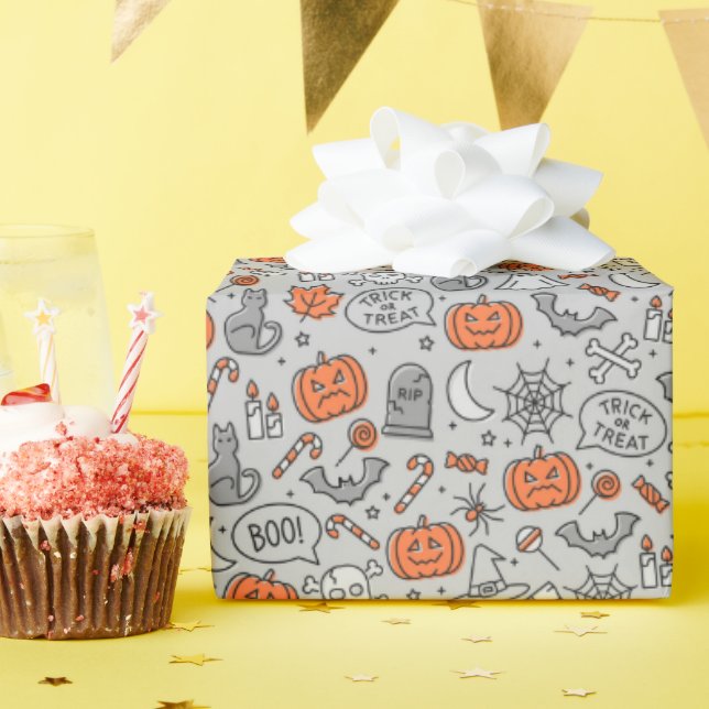 Papier Cadeau Motif de doodle pour les enfants mignons Halloween (Fête d'anniversaire)