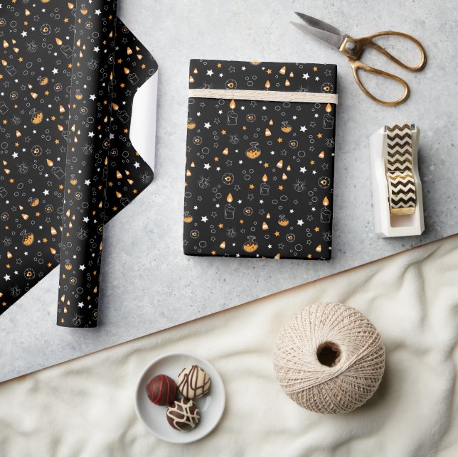 Papier Cadeau motif de doodles halloween (Artisanat)