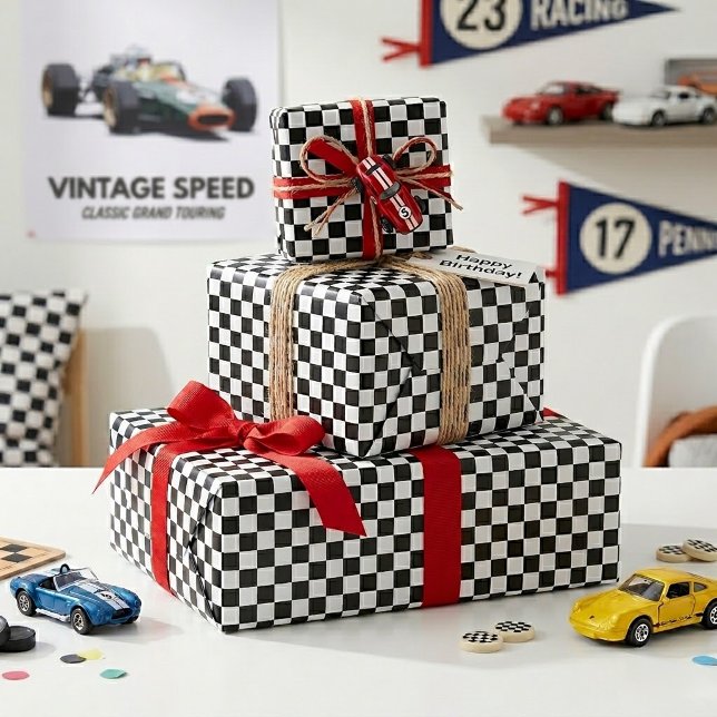 Papier Cadeau Motif de drapeau à carreaux noir et blanc cool (Créateur téléchargé)