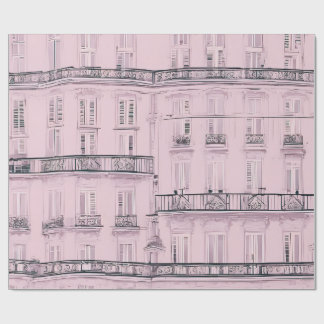 Papier Cadeau Motif de façade d'appartement parisien rose | Emba
