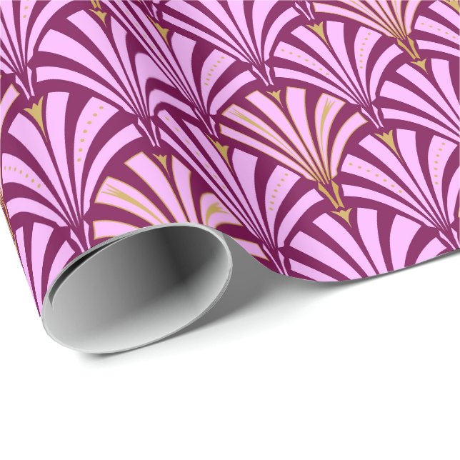 Papier Cadeau Motif de fan d'art déco - orchidée et pourpre (Coin rond)