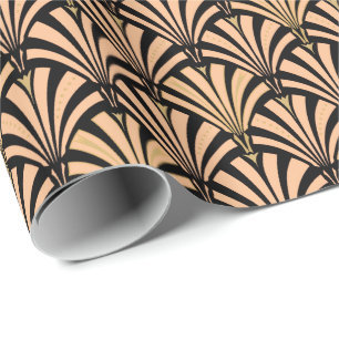 Papier Cadeau Motif de fan d'art déco - pêche sur le noir
