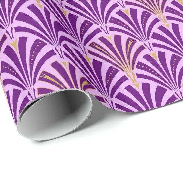 Papier Cadeau Motif de fan d'art déco - pourpre et orchidée (Coin rond)