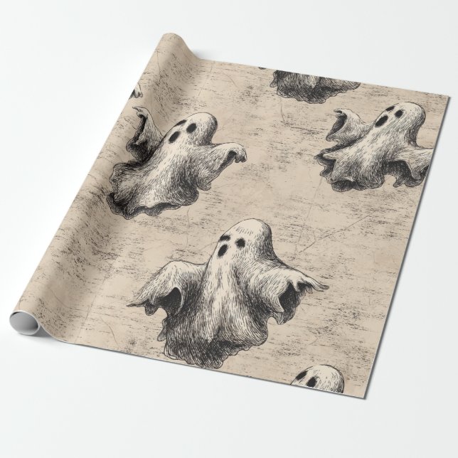 Papier Cadeau Motif de fantôme rustique vintage (Déroulé)