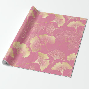 Papier Cadeau Motif de fard à joues en feuille de ginkgo en or A