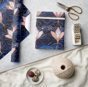 Papier Cadeau Motif de faux vitrail de lotus rose élégant