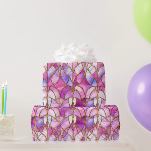 Papier Cadeau Motif de faux vitrail rose iridescent élégant