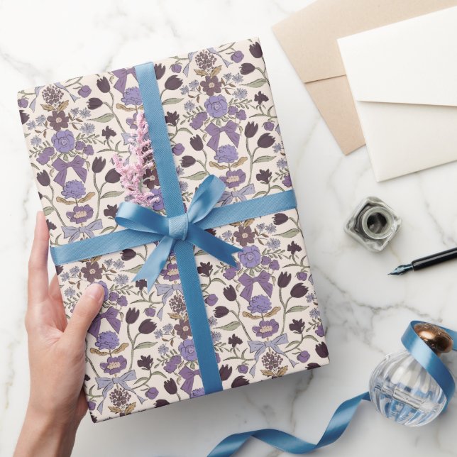 Papier Cadeau Motif de fenêtres et de fleurs violettes (Cadeaux)