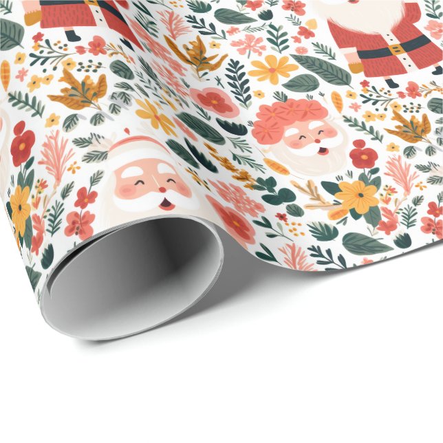 Papier Cadeau Motif de Festive Père Noël (Coin rond)