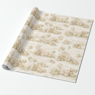 Papier Cadeau Motif de fête de bébé ourson neutre pour baby show
