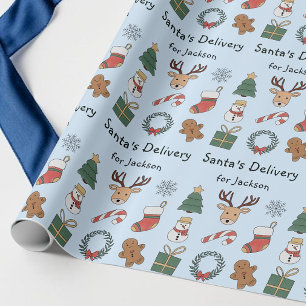 Papier Cadeau Motif de fête de Noël pour enfants festif bleu mig