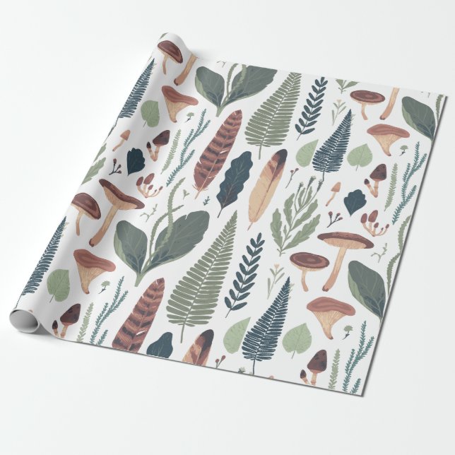Papier Cadeau Motif de feuillage Brown et vert (Déroulé)