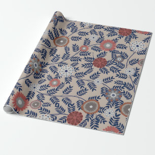 Papier Cadeau Motif de feuillage émeraude et magenta époustoufla