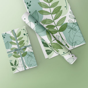 Papier Cadeau Motif de feuille botanique vert sauge moderne