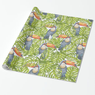 Papier Cadeau Motif de feuille d'arbre d'oiseau de jungle de