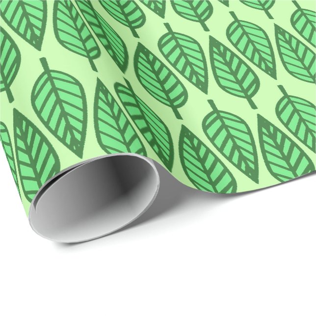 Papier Cadeau Motif de feuille de hêtre - Tons vert citron (Coin rond)