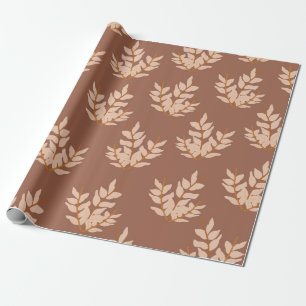 Papier Cadeau Motif de feuille de ligne vintage feuilles brunes