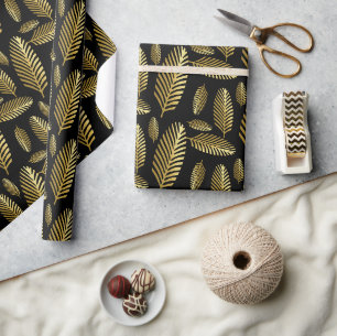 Papier Cadeau Motif de feuille de palmier noir doré