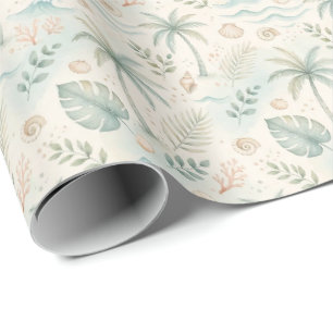 Papier Cadeau Motif de feuille de palmier tropical à l'aquarelle