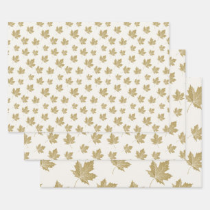 Papier Cadeau Motif de feuille d'érable d'or antique.