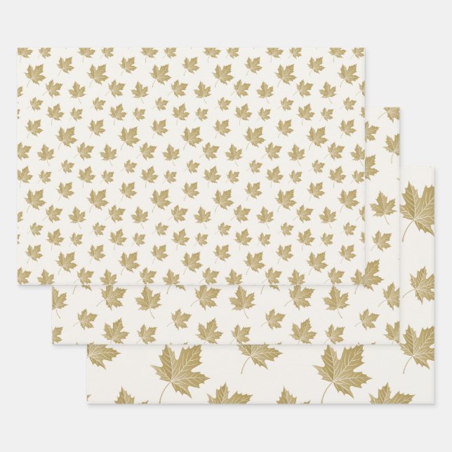 Papier Cadeau Motif de feuille d'érable d'or antique. (Lot)