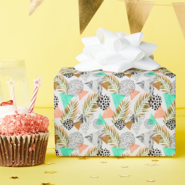 Papier Cadeau Motif de feuille géométrique Tropical Abstrait (Fête d'anniversaire)