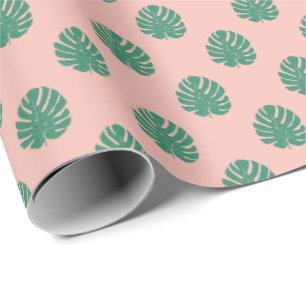 Papier Cadeau Motif de feuille Monstera Tropical en rose et vert