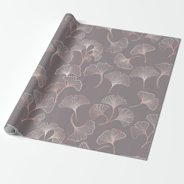 Papier Cadeau Motif de feuille rose Art Déco (Déroulé)