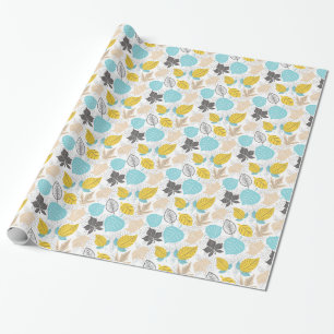 Papier Cadeau Motif de feuilles d'automne Whimsical   Bleu et ja