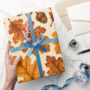 Papier Cadeau Motif de feuilles de chêne d'automne Esthétique