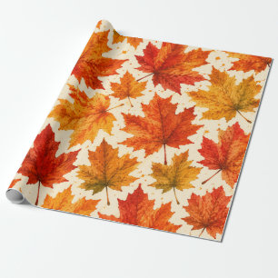 Papier Cadeau Motif de feuilles d'érable d'automne   Feuille rou