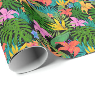 Papier Cadeau Motif de feuilles florales tropicales hawaïennes