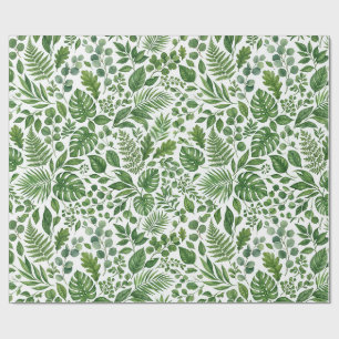 Papier Cadeau Motif de feuilles tropicales vertes à l'aquarelle