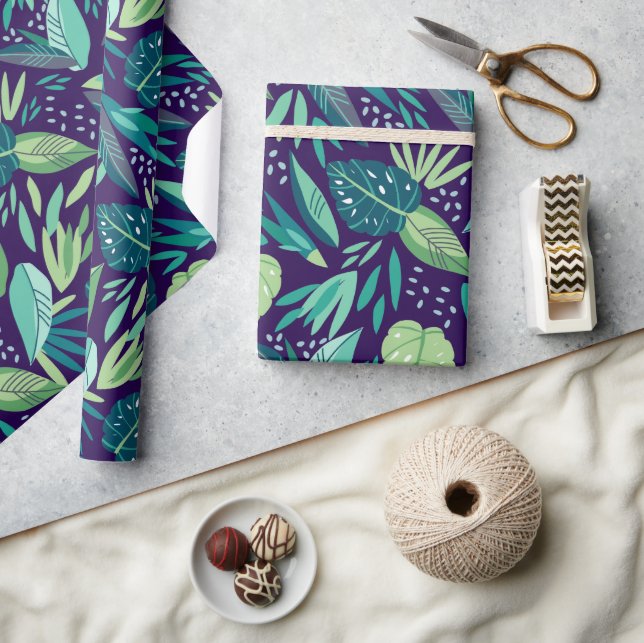 Papier Cadeau Motif De Feuilles Vertes Tropicales Agréées Sur Vi (Artisanat)