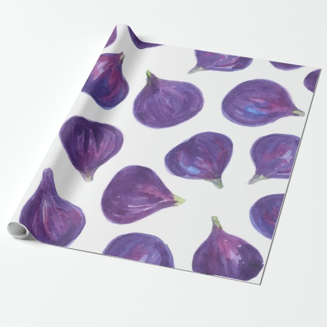 Papier Cadeau Motif de figues aquarelle (Déroulé)