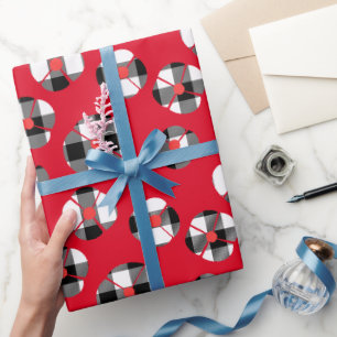 Papier Cadeau Motif de fleur à carreaux de Buffalo sur fond roug