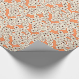 Papier Cadeau Motif de fleur d'art déco - crème sur l'orange d