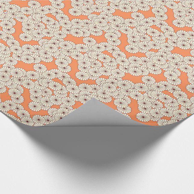 Papier Cadeau Motif de fleur d'art déco - crème sur l'orange de (Coin)
