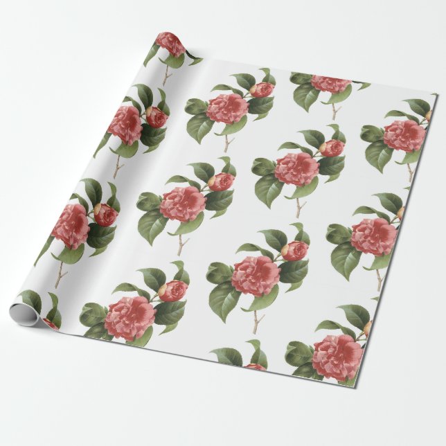 Papier Cadeau Motif de fleur de camélia (Déroulé)