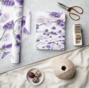 Papier Cadeau Motif de fleur de lavande douce sur fond blanc