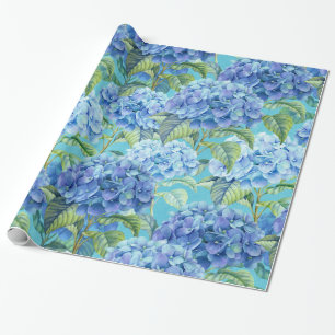 Papier Cadeau Motif de fleur floral bleu d'hortensia