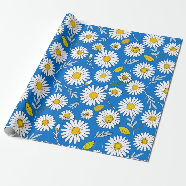 Papier Cadeau Motif de fleur marguerite (Déroulé)