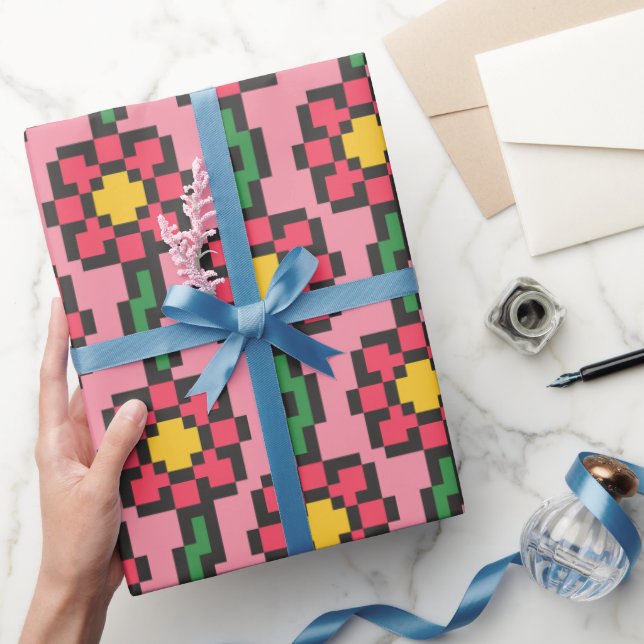 Papier Cadeau Motif de fleur pixel 8 bits (Cadeaux)