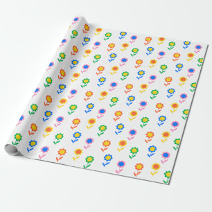Papier Cadeau Motif de fleur rétro coloré Design de marguerite d
