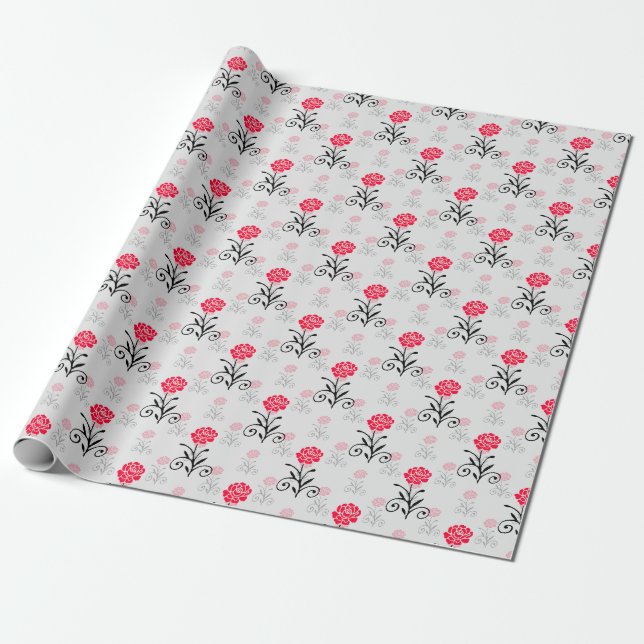 Papier Cadeau Motif de fleur rouge simple et élégant (Déroulé)