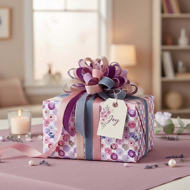 Papier Cadeau Motif de fleurs à points aquarelle (Créateur téléchargé)