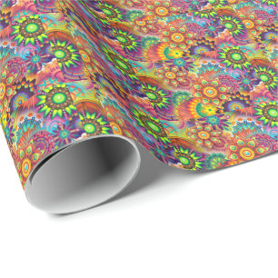 Papier Cadeau Motif de fleurs Abstraites aux couleurs vives