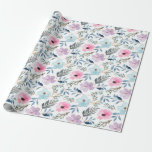 Papier Cadeau Motif de fleurs aquarelles bleues pastel d'été<br><div class="desc">Ce papier d'emballage doux et romantique présente un délicat motif floral aquarelle dans des tons pastel de rose, de lavande et de bleu ciel avec des accents feuillus. Idéal pour les mariages, les anniversaires, les baby showers ou les cadeaux de printemps, il ajoute une touche fraîche et féminine à toute...</div>