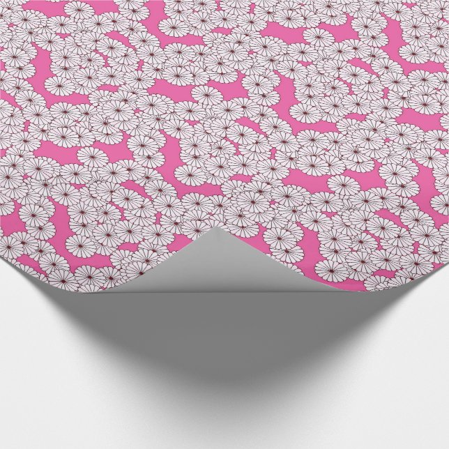 Papier Cadeau Motif de fleurs Art déco - blanc sur rose (Coin)